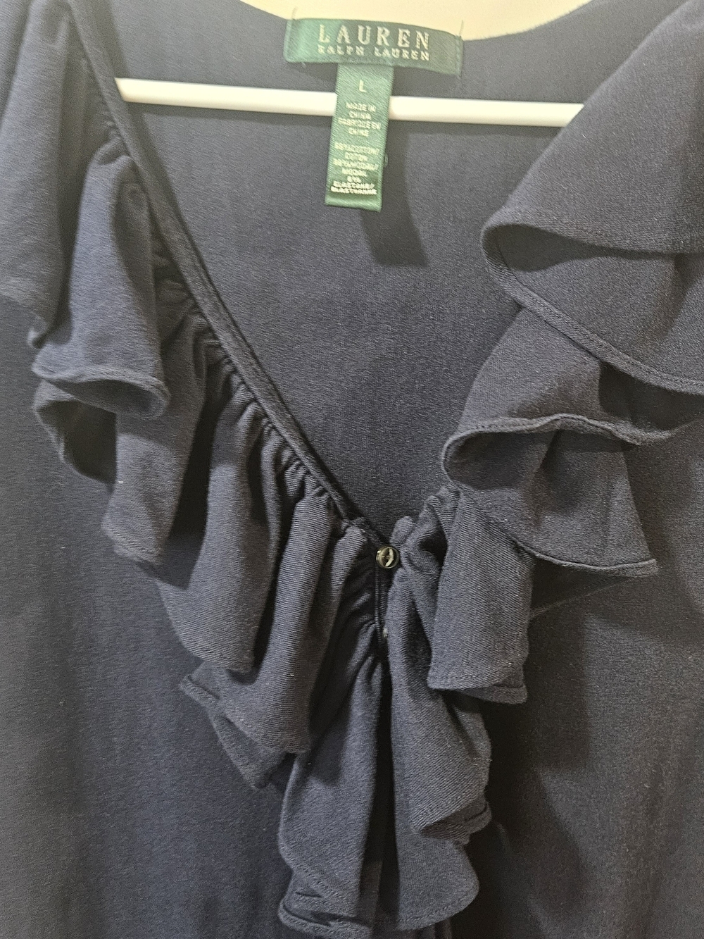 Ralph Lauren Navy Ruffle V-Neck Women's Dress size L - Picture 4 of 8